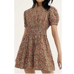 FREE People Pennie Puff Sleeve Mini Dress in Honey Combo sz M